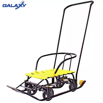 Снегомобиль Snow Galaxy Black Auto с желтыми рейками на больших мягких колесах