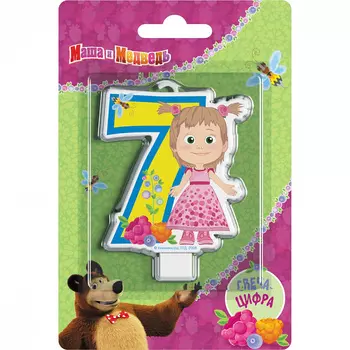Свеча-цифра №7 - Маша и Медведь, 8 см