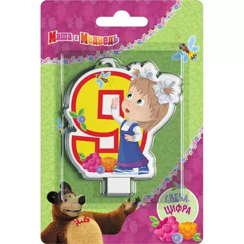 Свеча-цифра №9 - Маша и Медведь, 8 см