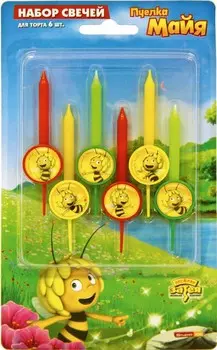 Свечи для торта с подставками из серии Пчелка Майя, 6 шт.
