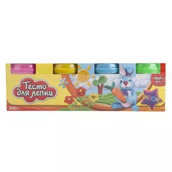 Тесто для лепки 4 неоновых цветов, в стаканчиках