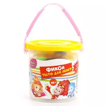 Тесто для лепки Фиксики, 12 цветов, формочка и валик, в ведре
