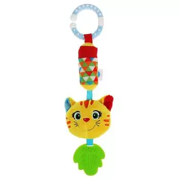 Текстильная игрушка подвеска-пищалка с колокольчиком - Котик