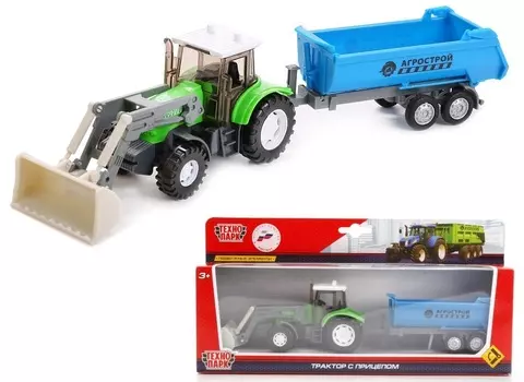 Трактор Агрострой, металлический, с прицепом и подвижными элементами