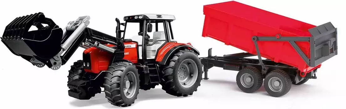 Трактор с погрузчиком и прицепом - Massey Ferguson 7480