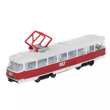 Трамвай металлический 18 см, инерционный, свет-звук, открываются двери