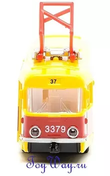 Трамвай Технопарк металлический инерционный, масштаб 1:43, свет-звук, открываются двери