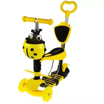 Трехколесный самокат 3 в 1, управление наклоном, светящиеся колеса 12 и 10 см, желтый