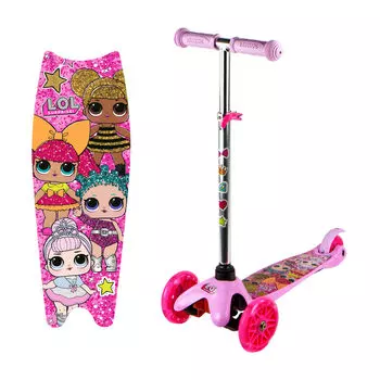 Трехколесный самокат LOL, управление наклоном, светящиеся колеса 12 и 8 см