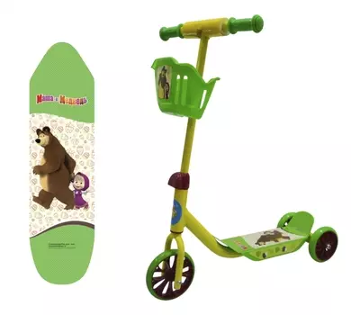 Трехколесный самокат – Маша и Медведь, колеса 6"/5", корзина