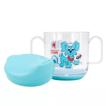 Тренировочная кружка с крышкой - Веселые животные, 150 мл, цвет голубой