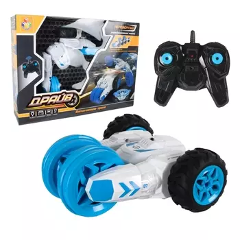 Трюковая трехколесная машина-перевертыш на р/у - Драйв, бело-голубой, свет