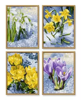 Весеннее пробуждение цветов - 4 картины для раскрашивания, 18х24см.