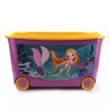 Ящик для игрушек с аппликацией на колесах, размер 58 х 39 х 34 см., сиреневый