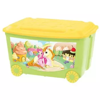 Ящик для игрушек с аппликацией, на колесах, зеленый