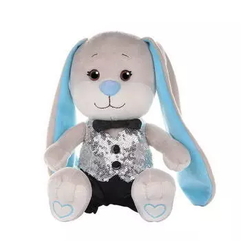 Зайка Jack&amp;Lin в серебряной жилетке и черных брючках, 20 см