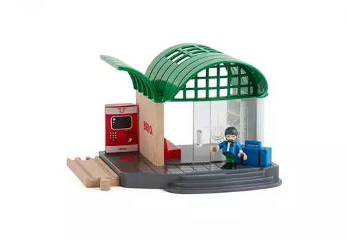 Железнодорожная станция с озвученным билетным автоматом, фигуркой и раздвижными дверями