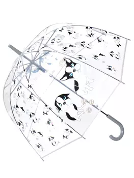 Зонт-трость – Puppies, прозрачный купол, серый