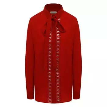 Блуза из смеси шелка и хлопка с бантом Elie Saab