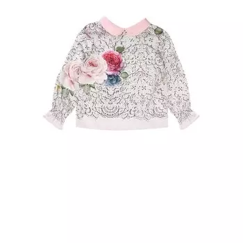 Блуза с принтом и декоративным воротником Monnalisa