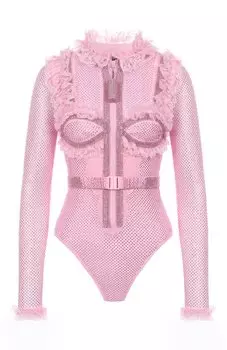 Боди с отделкой стразами self-portrait