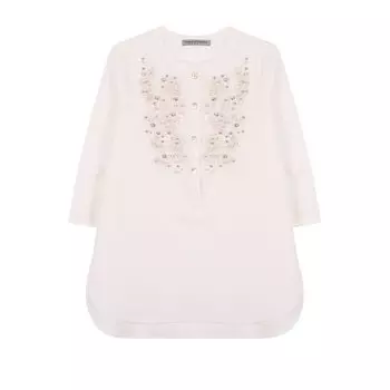 Хлопковая блуза свободного кроя с вышивкой и кристаллами Ermanno Scervino
