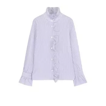 Хлопковая блуза в полоску с оборками Dal Lago