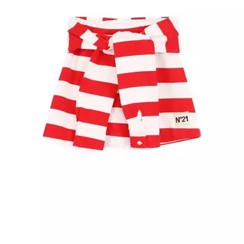 Хлопковая мини-юбка в полоску с декоративным поясом N21