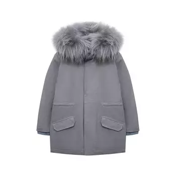 Хлопковая парка с меховой отделкой Yves Salomon Enfant