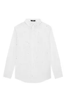 Хлопковая рубашка с отделкой стразами Balmain