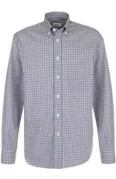 Хлопковая рубашка в клетку с воротником button-down Brioni