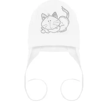 Хлопковая шапка на завязках со стразами Catya