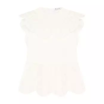 Хлопковое мини-платье с оборками и вышивкой Loro Piana