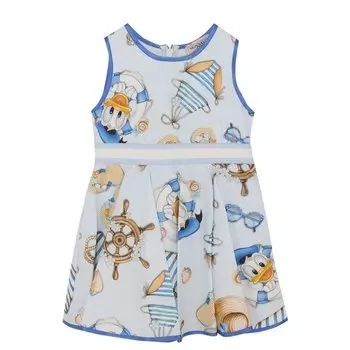 Хлопковое платье с принтом и эластичным поясом Monnalisa