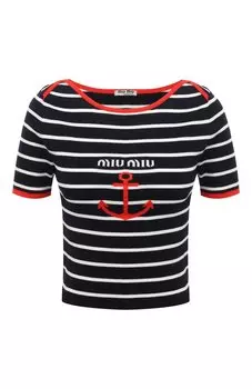 Хлопковый пуловер Miu Miu