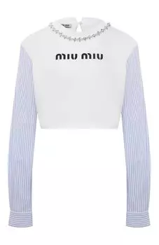 Хлопковый пуловер Miu Miu