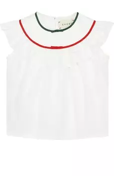 Хлопковый топ с оборкой и контрастной отделкой Gucci