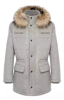 Кашемировая куртка с меховой отделкой капюшона Kiton