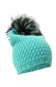 Кашемировая шапка фактурной вязки с меховым помпоном William Sharp