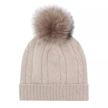 Кашемировая шапка фактурной вязки с меховым помпоном Loro Piana