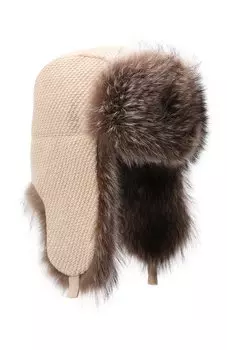 Кашемировая шапка с отделкой из меха енота Loro Piana