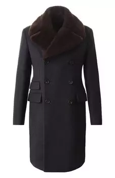 Кашемировое пальто с меховым воротником Prada