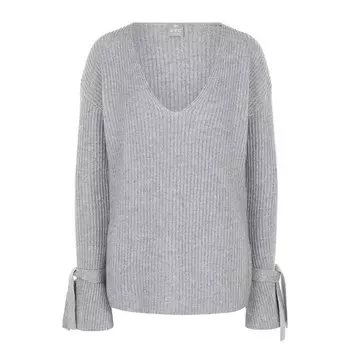 Кашемировый пуловер фактурной вязки с V-образным вырезом FTC