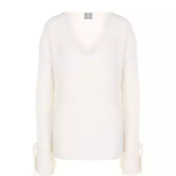 Кашемировый пуловер фактурной вязки с V-образным вырезом FTC