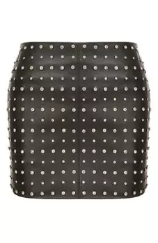 Кожаная юбка с отделкой стразами Blugirl