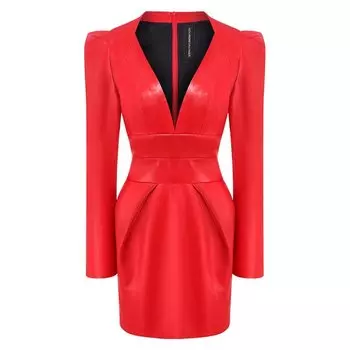 Кожаное платье с глубоким вырезом Alexandre Vauthier