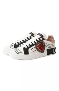 Кожаные кеды Portofino с отделкой Dolce & Gabbana