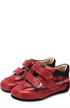 Кожаные пинетки с застежками велькро и текстильной отделкой Tod’s