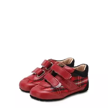Кожаные пинетки с застежками велькро и текстильной отделкой Tod’s