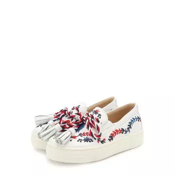 Кожаные слипоны с вышивками и кисточками Ermanno Scervino